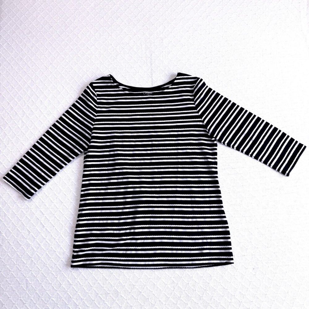 Croft & Barrow Womens Small Navy White Striped Boat Neck 3/4 Sleeve Top